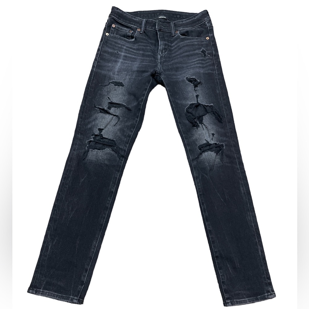 American Eagle black ripped jeans good used condition 29X30
